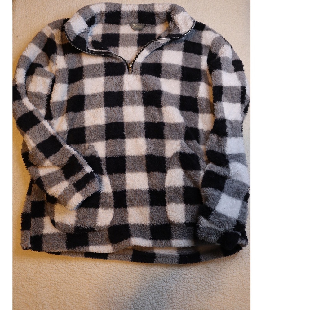 Natural Reflections Buffalo Plaid Sherpa Fleece Quarter Zip Pullover Womens L